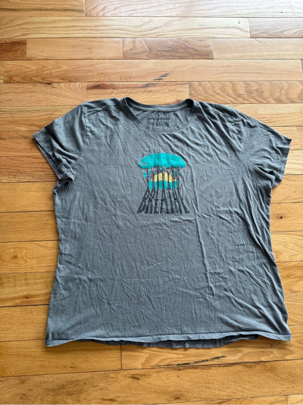 Life Is Good Gray 'Breathe' Graphic Tee with Teal and Yellow Accent